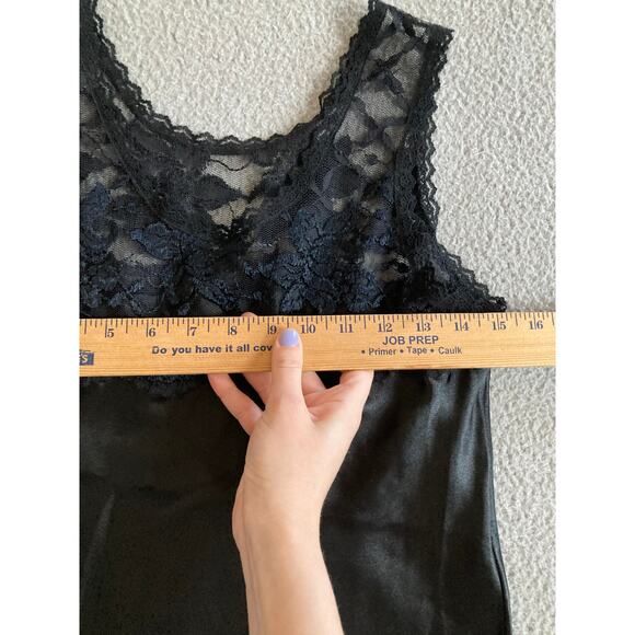 Vintage Cine Star Tank Top Small Satin Lace Round Neck Black Slip Cami Goth Y2K - Picture 9 of 14
